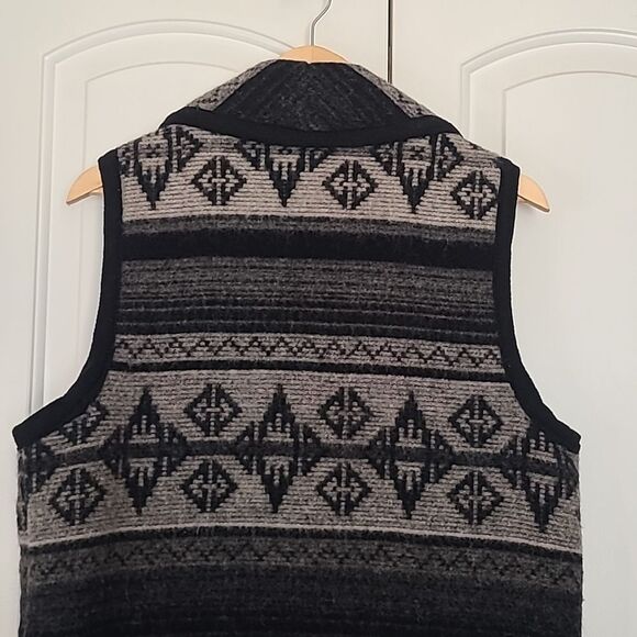 Woolrich Wool Vest Tribal Aztec Navajo Southwestern Print Black & Gray Size M - Picture 9 of 14